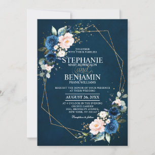 Invitation Marine bleu rose rose rose rose Boho Mariage géomé