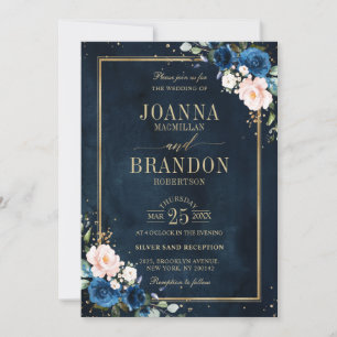 Invitation Marine bleu rose rose rose rose Boho Mariage géomé