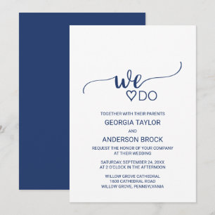 Invitation Marine Bleu Simple Calligraphie "Nous faisons" Mar