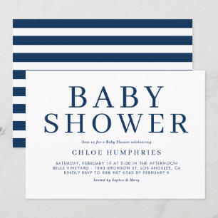 Invitation Marine Bleu Simple Typographie Baby shower de garç