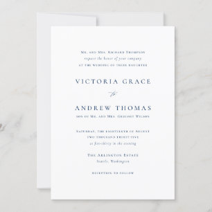 Invitation Marine Bleu Simple Typographie Mariage officiel