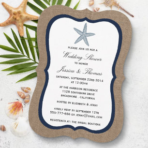 Invitation Marine Bleu Starfish Sur Burlap Beach Mariage Douc