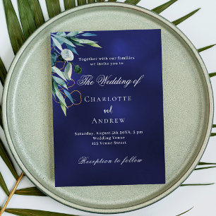 Invitation Marine bleu verdure élégant mariage