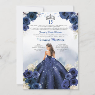 Invitation Marine Bleue Espagnol Princesse Argent 15 Años Ann