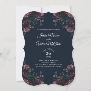 Invitation Marine Bleue Flore Élégant Mariage Maroon Mauve