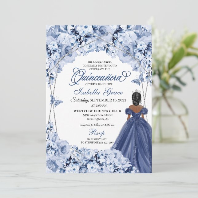 Invitation Marine Bleue Rose princesse Quinceañera (Debout devant)