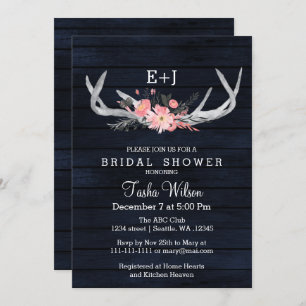 Invitation Marine Blooming Antlers Pays Chic Fête des mariées