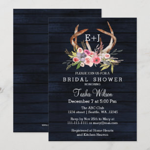 Invitation Marine Blooming Antlers Pays Chic Fête des mariées