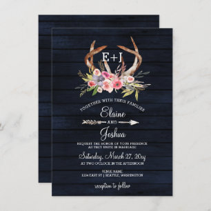 Invitation Marine Blooming Antlers Pays Chic Mariage