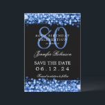Invitation Marine Blue 80th Birthday Enregistrer la date<br><div class="desc">Elégant design "80th Birthday Party" avec Navy Blue String Lights et nom personnalisé et détails texte. Facile à utiliser et facile à personnaliser. Commandez aujourd'hui !</div>