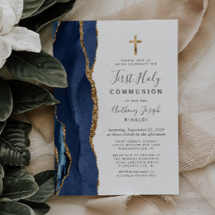 Invitation Marine Blue Agate Gold Parties scintillant Premièr