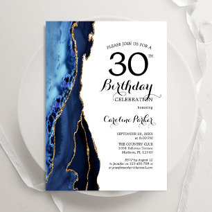 Invitation Marine Blue Agate Or blanc 30e anniversaire
