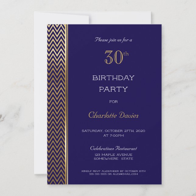 Invitation Marine Blue and Gold 30e anniversaire fête (Devant)
