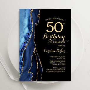 Invitation Marine Blue And Gold Agate 50e anniversaire