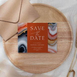 Invitation Marine Blue and Orange Agate Enregistrer la date