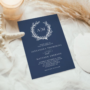 Invitation Marine Blue Beach Monogramme Mariage minimal