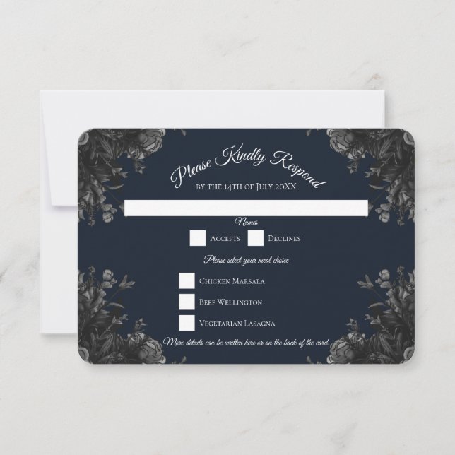 Invitation Marine Blue Black Grey Gothique Mariage RSVP Répon (Devant)