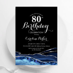 Invitation Marine Blue Black Silver Agate 80e anniversaire