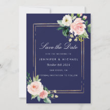 Marine Blue Blush Pink Gold Enregistrer la date