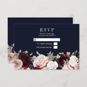 Invitation Marine Blue Blush Rose Bourgogne Floral Wedding RS