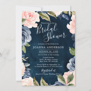 Invitation Marine Blue Blush Rose Rose Gold Boho Fête des mar