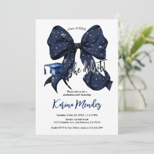 Invitation Marine Blue Bow avec Gold Parties scintillant Grad