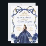 Invitation Marine Blue Bow Princess Gold Crown Quinceañera<br><div class="desc">EDITABLE Marine Bleu Bow Princesse Or Couronne Quinceañera Invitation Elégante Marine Bleu Floral Princesse Robe Quinceañera Fille Anniversaire Invitation Or Couronne Mis Quince Anos,  15e Anniversaire</div>