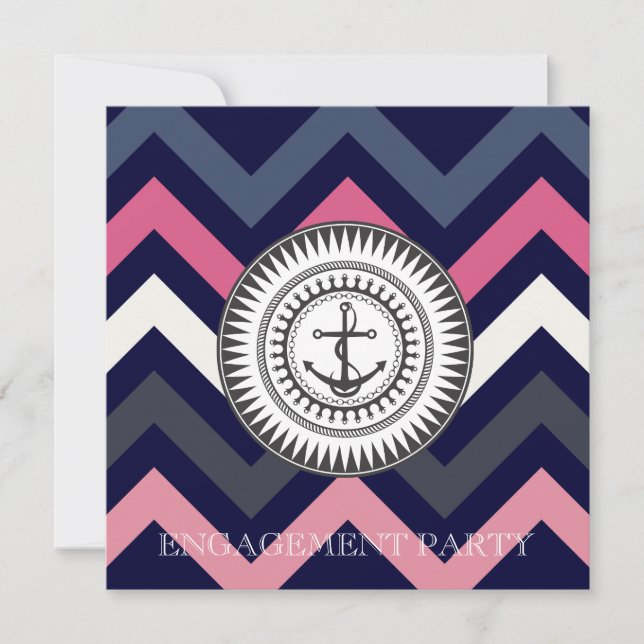 Invitation marine Blue Chevron Ancre nautique (Devant)