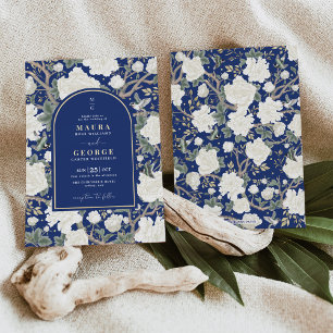 Invitation Marine Blue Chinoiserie Floral Garden Mariage