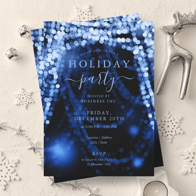 Invitation Marine Blue Company Jeu de vacances (Navy Blue Company Holiday Party String Lights Invitation)