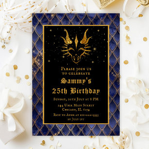 Invitation Marine Blue Dragon Scales Gold Faux Parties scinti
