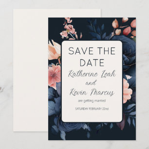 Invitation Marine Blue Dusty Rose Floral Wedding Enregistrer