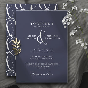 Invitation Marine Blue Elegant Vintage Style Typographie Mari