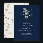 Invitation Marine Blue Fleur sauvage Meadow Garden Mariage<br><div class="desc">Venez profiter de la beauté de la nature lors de votre journée spéciale avec nos délicieuses invitations à un mariage d'aquarelle fleur sauvage. Élégant, unique, et fleurissant d'amour. Utilisez les champs de texte pour personnaliser la carte avec votre propre libellé et détails. Si vous souhaitez modifier le style de police,...</div>