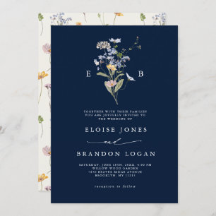 Invitation Marine Blue Fleur sauvage Meadow Garden Mariage