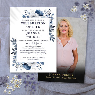 Invitation Marine Blue Floral Célébration De La Vie Funéraire