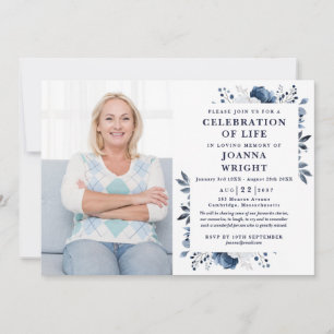 Invitation Marine Blue Floral Célébration De La Vie Funéraire