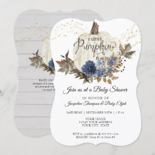 Invitation Marine Blue Floral White Wood w Baby shower Citrou