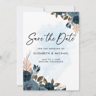 Invitation Marine Blue Flowers Mariage Enregistrer La Date In