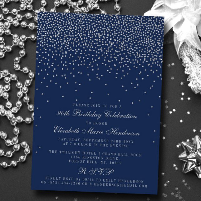 Invitation Marine Blue & Glam Argent Confetti Anniversaire (Créateur téléchargé)