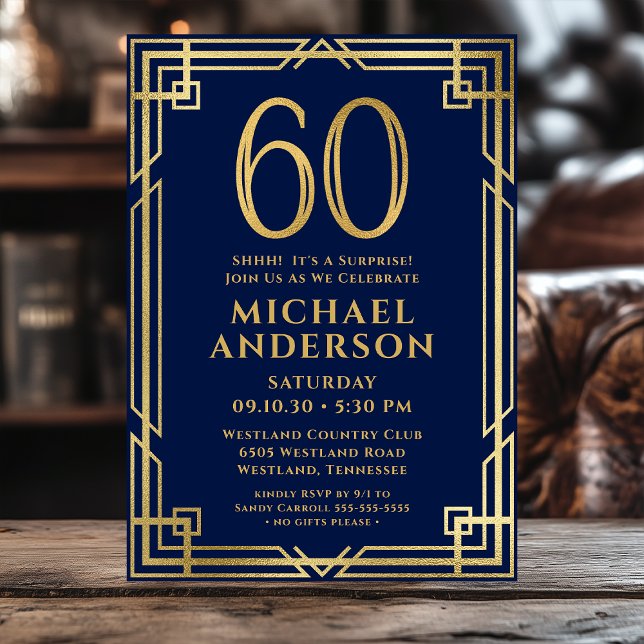 Invitation Marine Blue Gold 60e anniversaire Photo Surprise P (Créateur téléchargé)
