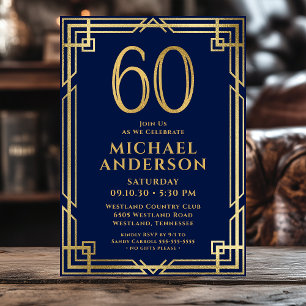 Invitation Marine Blue Gold 60th Birthday Photo