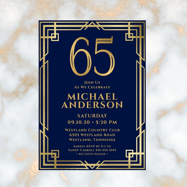 Invitation Marine Blue Gold 65th Birthday Photo (Créateur téléchargé)