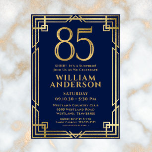 Invitation Marine Blue Gold 85e anniversaire Photo Surprise P