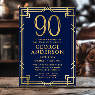 Invitation Marine Blue Gold 90e anniversaire Photo Surprise P