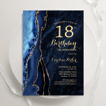 Invitation Marine Blue Gold Agate 18e anniversaire<br><div class="desc">Invitation de 18e anniversaire de la marina bleu et or agate. Elégant design moderne avec aquarelle bleu royal agate marbre arrière - plan,  fausse parties scintillant or et typographie script police. Carte invitation branchée parfaite pour une célébration anniversaire féminine élégante. Invitations Zazzle imprimées ou téléchargement instantané modèle imprimable numérique.</div>