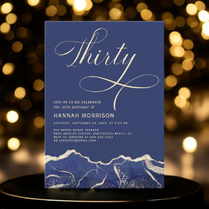 Invitation Marine Blue Gold Agate 30e fête de trente ans