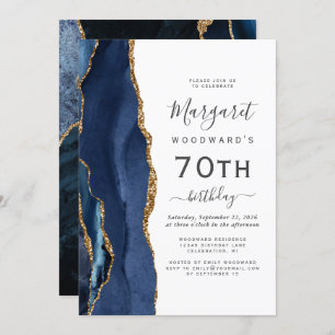 Invitation Marine Blue Gold Agate 70e fête d'anniversaire