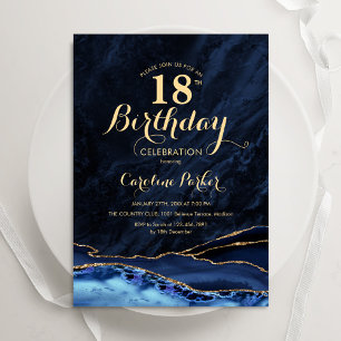 Invitation Marine Blue Gold Agate Marbre 18e anniversaire