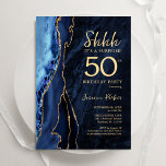 Invitation Marine Blue Gold Agate Surprise 50e anniversaire<br><div class="desc">L'agate bleu marine et or surprend l'invitation de la fête du 50e anniversaire. Elégant design moderne avec aquarelle bleu royal agate marbre arrière - plan, fausse parties scintillant or et typographie script police. Carte invitation branchée parfaite pour une célébration anniversaire féminine élégante. Invitations Zazzle imprimées ou téléchargement instantané modèle imprimable...</div>